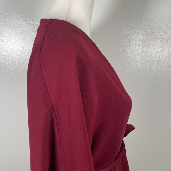 Trina Turk Wrap Top Womens Size 4 Maroon Tie Waist Long Sleeve V Neck Back Zip - Picture 13 of 15